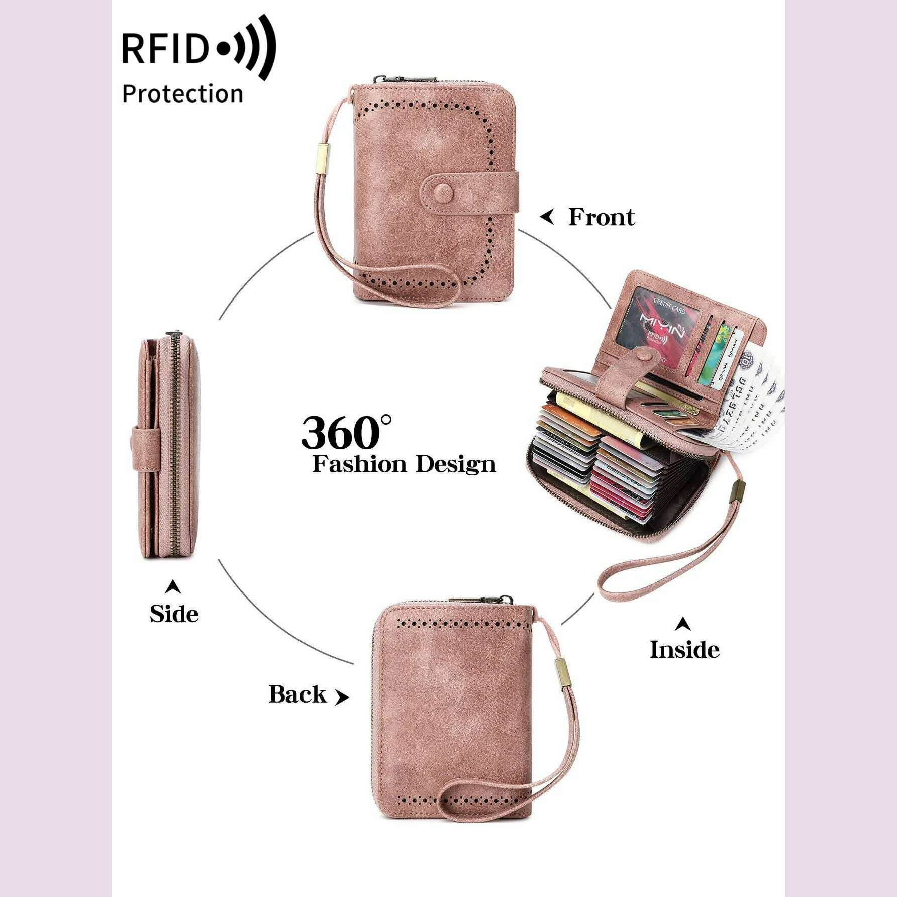 MIYIN Retro Large Capacity RFID Shielded Women's Short Wallet Multi Card Slot Organ Credit Card Bag Multi Functional Zero Wallet