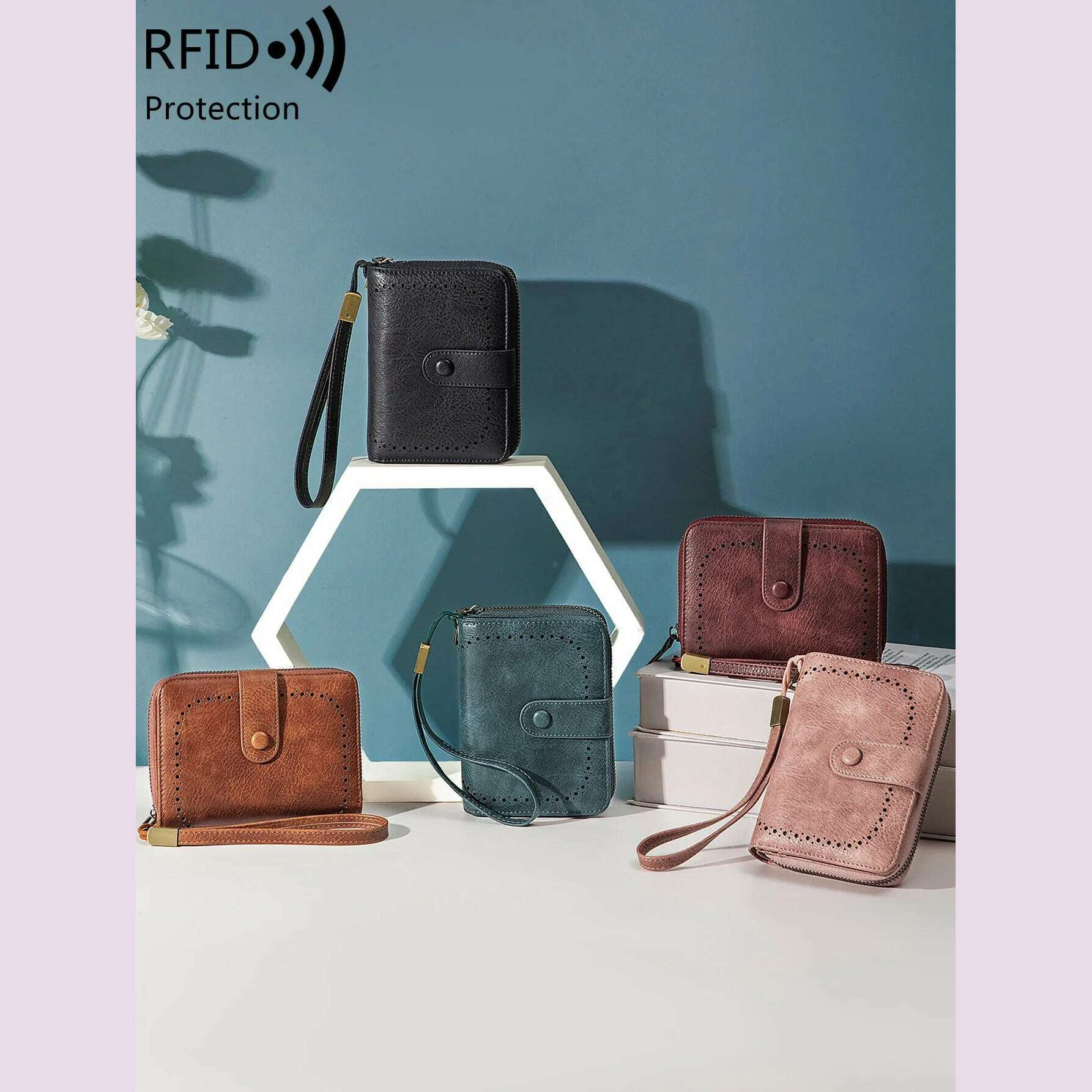 MIYIN Retro Large Capacity RFID Shielded Women's Short Wallet Multi Card Slot Organ Credit Card Bag Multi Functional Zero Wallet