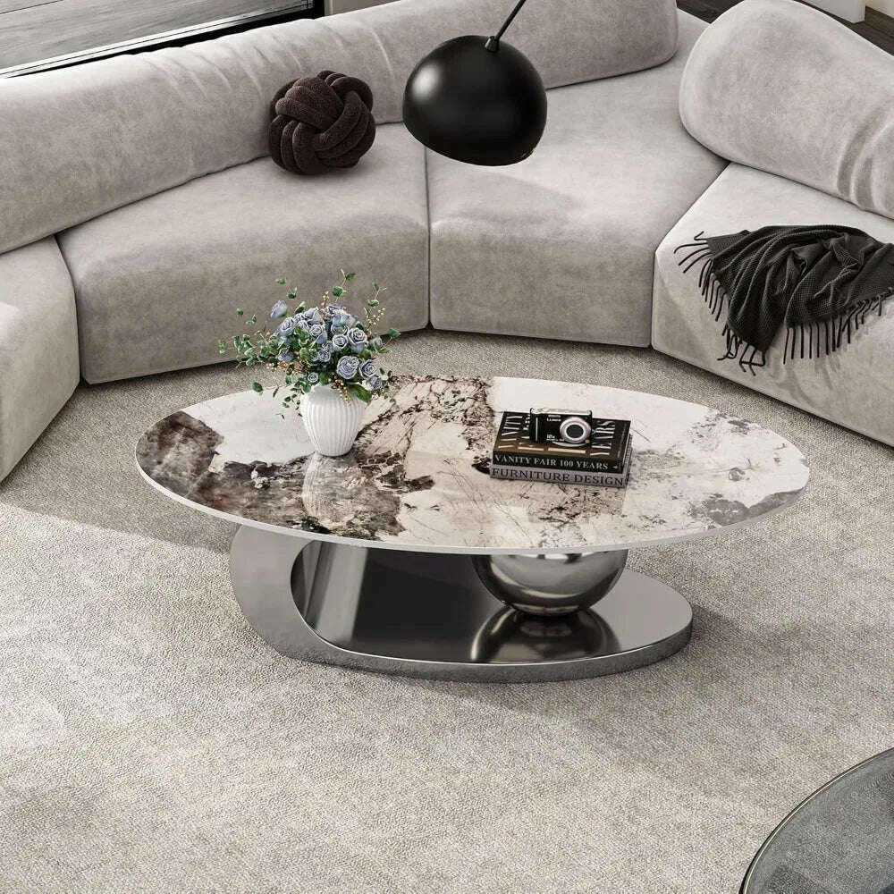 Modern Coffee Table with Marble Top, Exquisitely Crafted in White and Light Brown, Featuring A Modern Style Circular Design