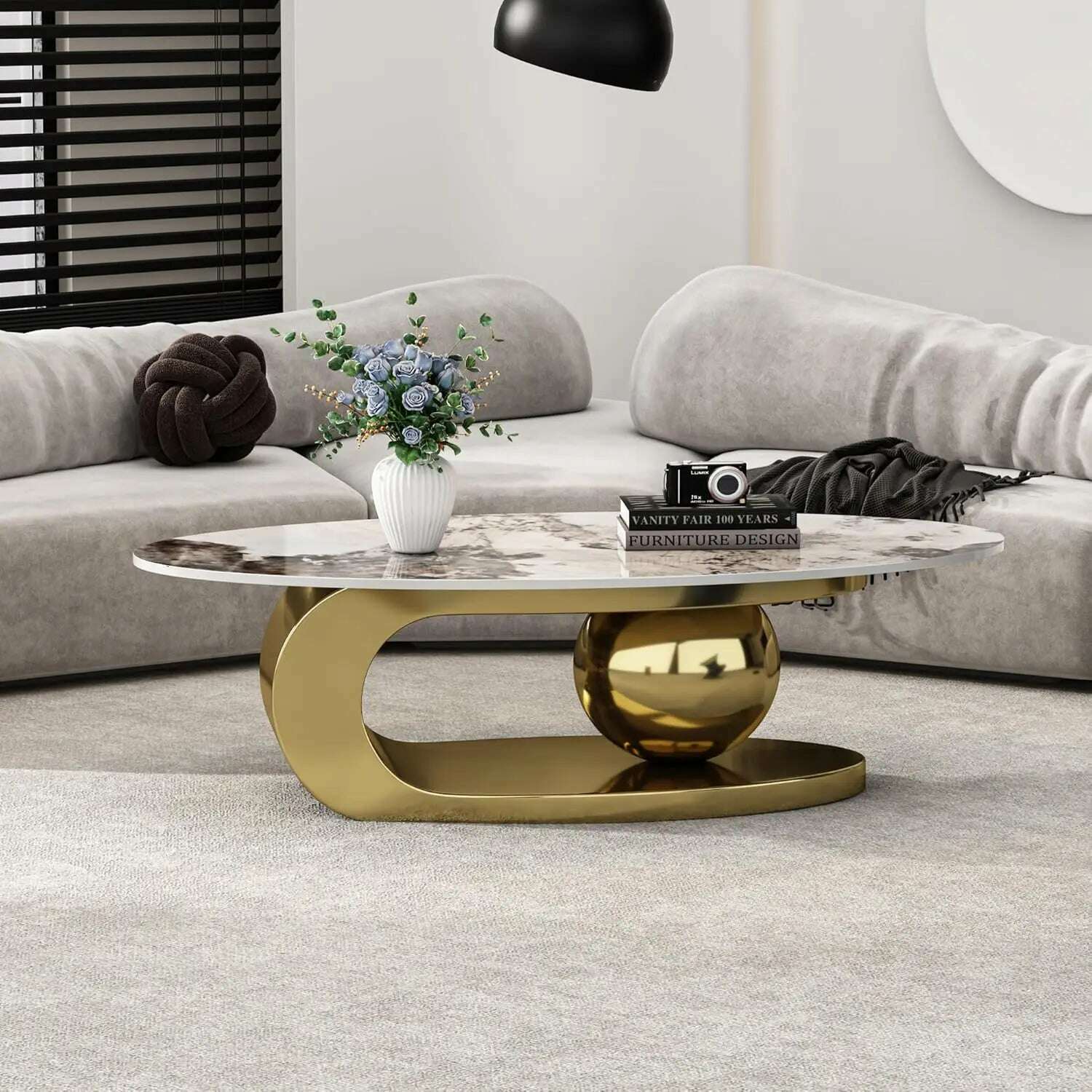 Modern Coffee Table with Marble Top, Exquisitely Crafted in White and Light Brown, Featuring A Modern Style Circular Design