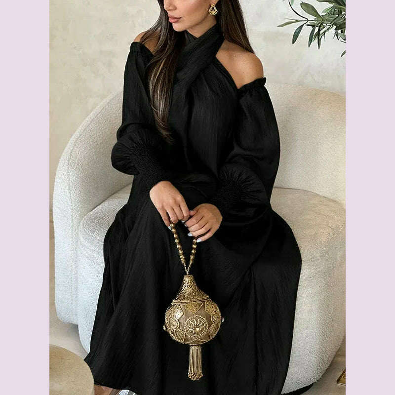Modigirl Elegant Evening Party Dress For Women Clothing 2025 Spring Summer Puff Sleeves H-line Loose Plus Size Maxi Dresses 3XL
