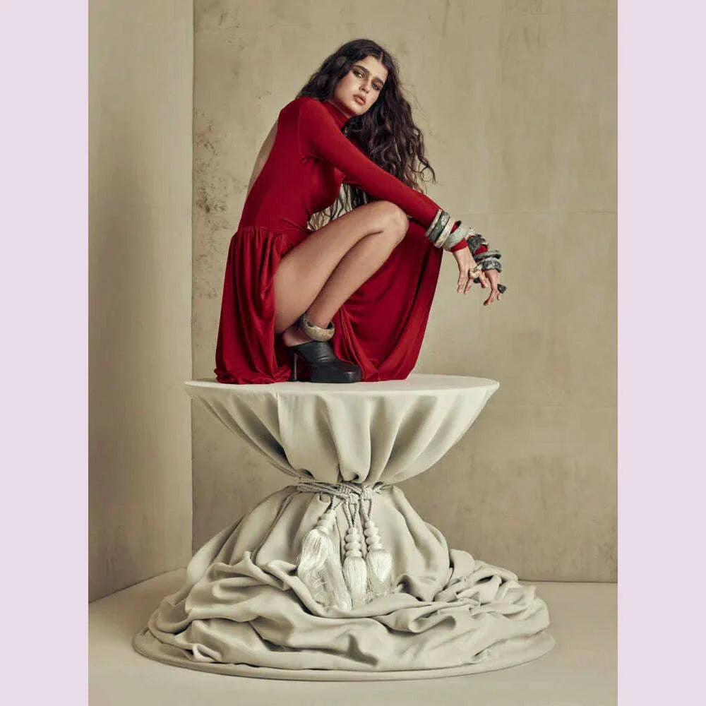 Mozision Backless O-neck Pleated Thigh Slit Long Sleeveless Autumn Winter Red Sexy Maxi Dress For Women High Waist Slim Dress