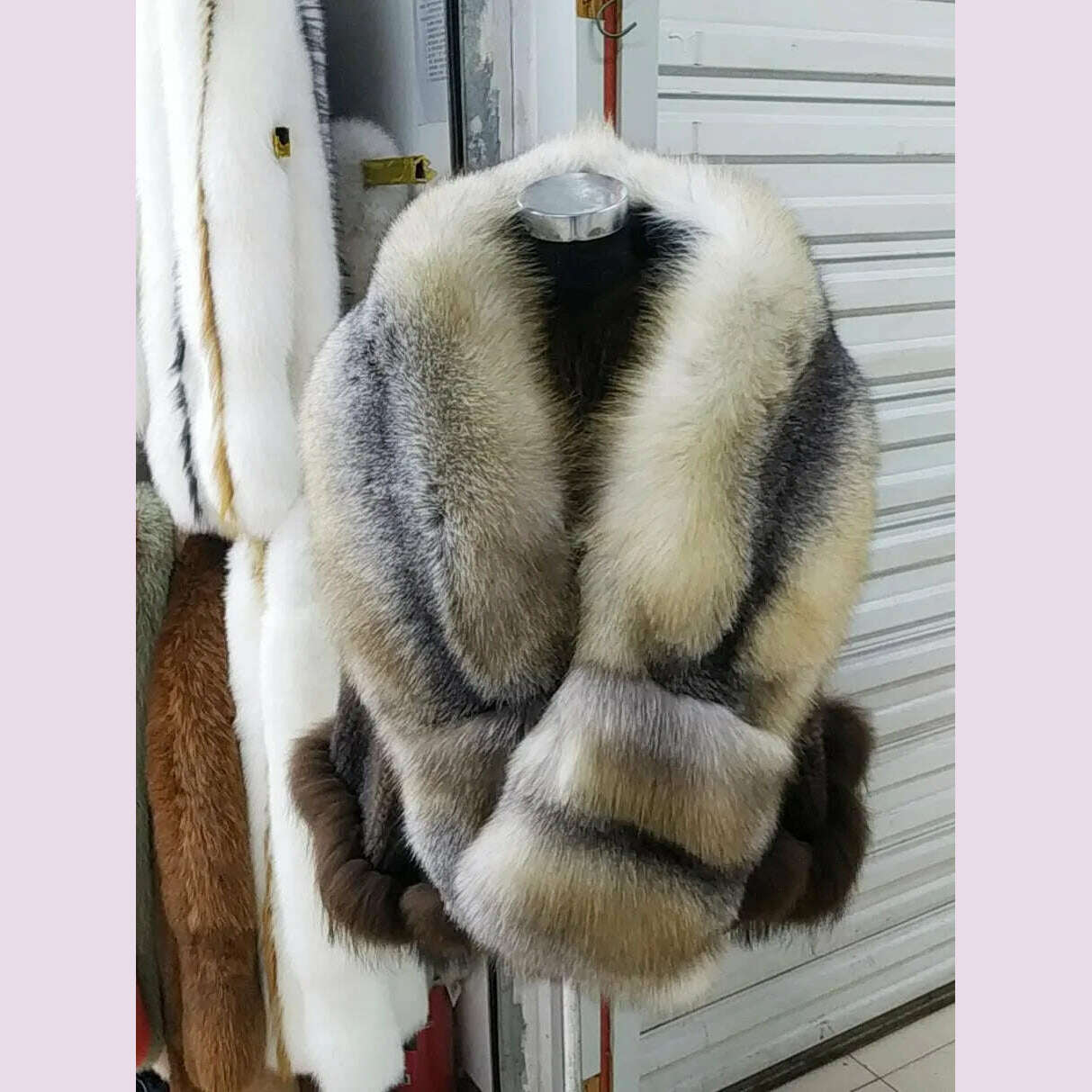 MS.MinShu-Luxury Fox Fur Scarf, Big Skin Scarf, Natural Fox Fur Stole, Genuine Fox Fur Shawl, Pocket Fashion Evening Dress
