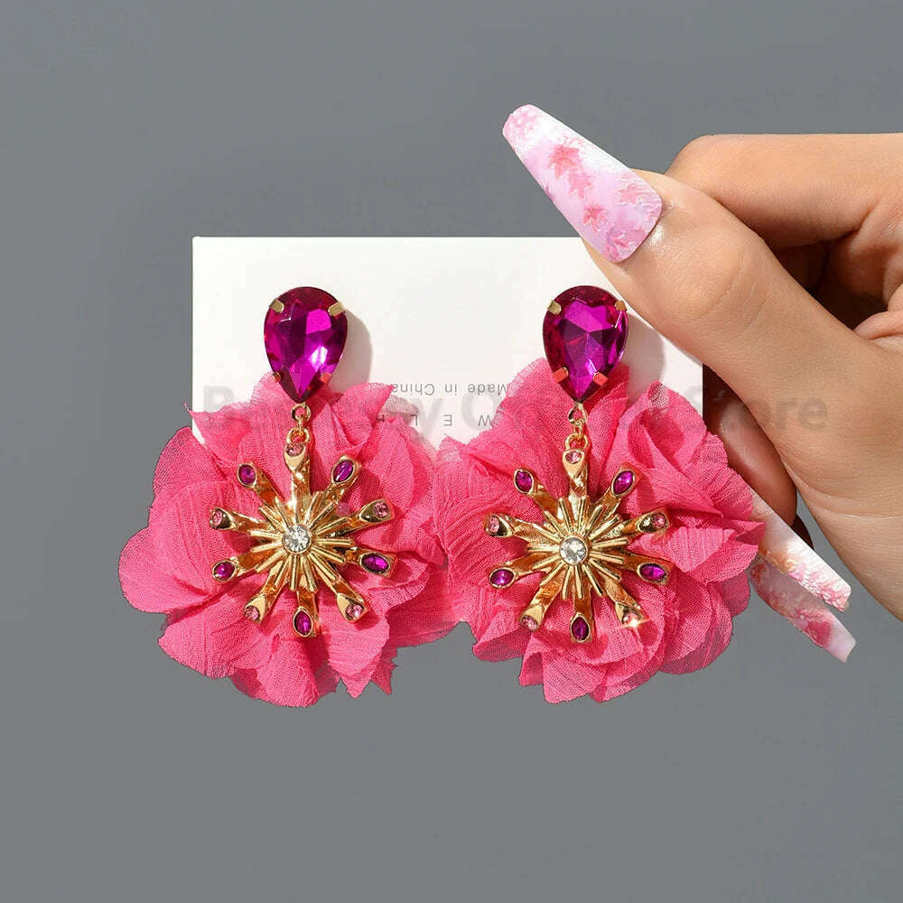 Multicolor Glass Dangle Hanging Earrings For Women Korean Style Cute Sweet Flower Large Pendants Fashion Fairy Statement Jewelry
