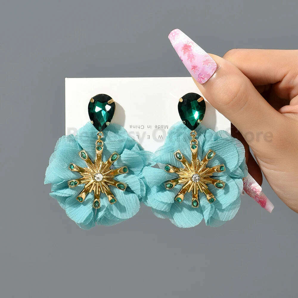 Multicolor Glass Dangle Hanging Earrings For Women Korean Style Cute Sweet Flower Large Pendants Fashion Fairy Statement Jewelry