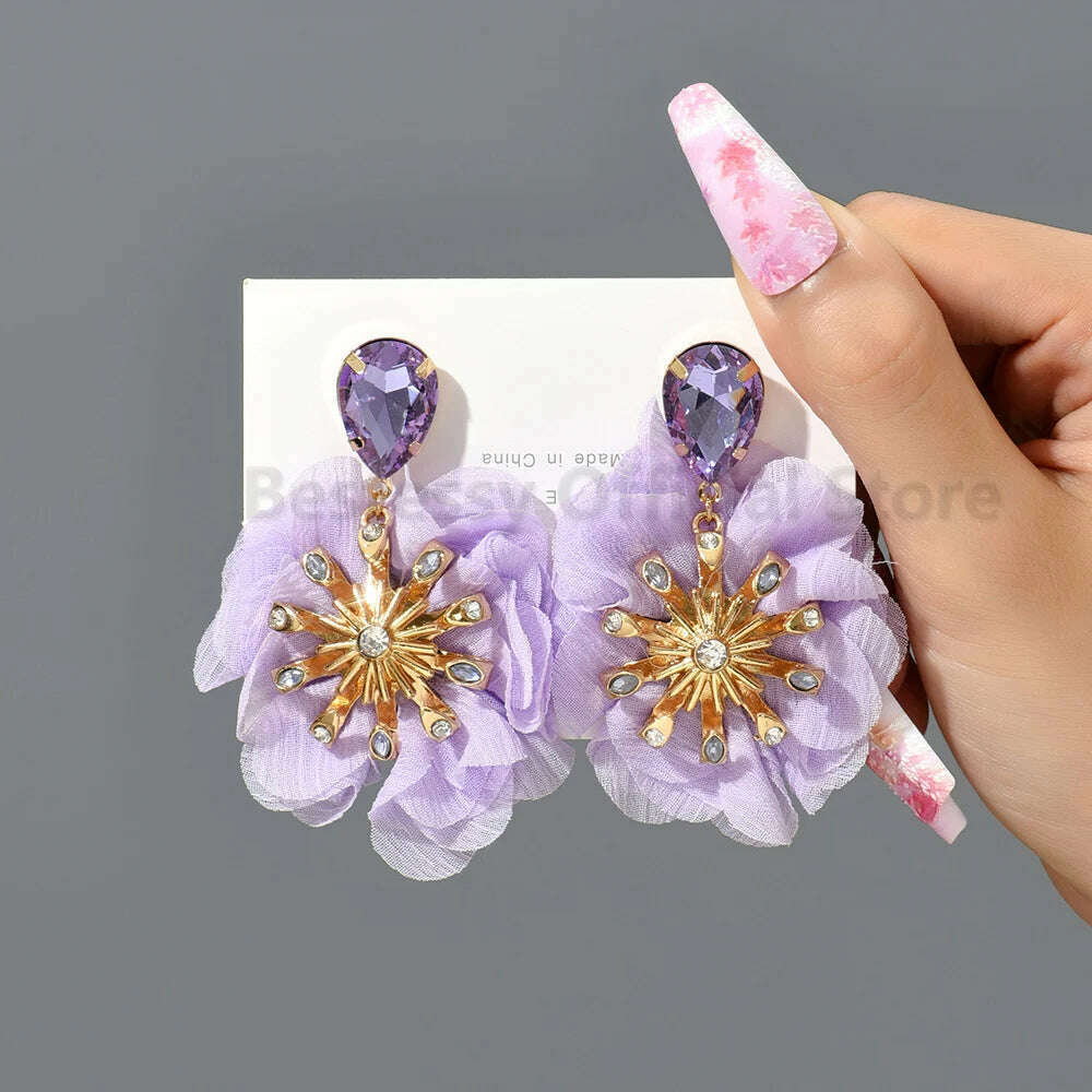 Multicolor Glass Dangle Hanging Earrings For Women Korean Style Cute Sweet Flower Large Pendants Fashion Fairy Statement Jewelry