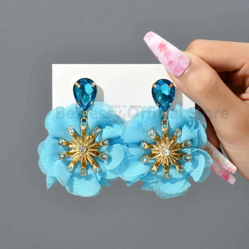 Multicolor Glass Dangle Hanging Earrings For Women Korean Style Cute Sweet Flower Large Pendants Fashion Fairy Statement Jewelry