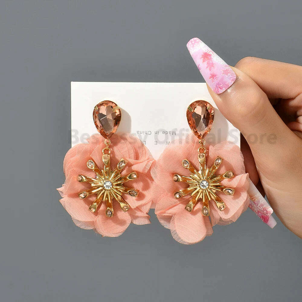 Multicolor Glass Dangle Hanging Earrings For Women Korean Style Cute Sweet Flower Large Pendants Fashion Fairy Statement Jewelry