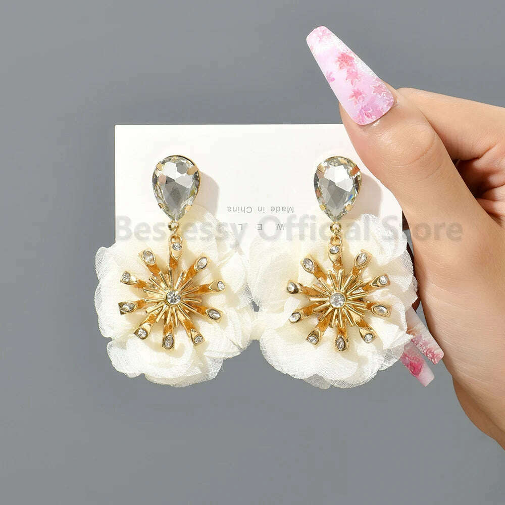 Multicolor Glass Dangle Hanging Earrings For Women Korean Style Cute Sweet Flower Large Pendants Fashion Fairy Statement Jewelry
