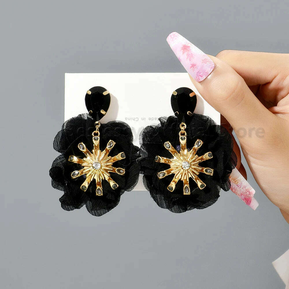 Multicolor Glass Dangle Hanging Earrings For Women Korean Style Cute Sweet Flower Large Pendants Fashion Fairy Statement Jewelry