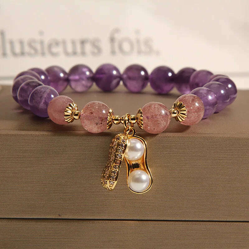 Natural Amethyst Bracelet Women's Light Luxury Wishing Lucky Cat Beaded Pendant Hand Chain Best Friend Bangles Jewelry Gift
