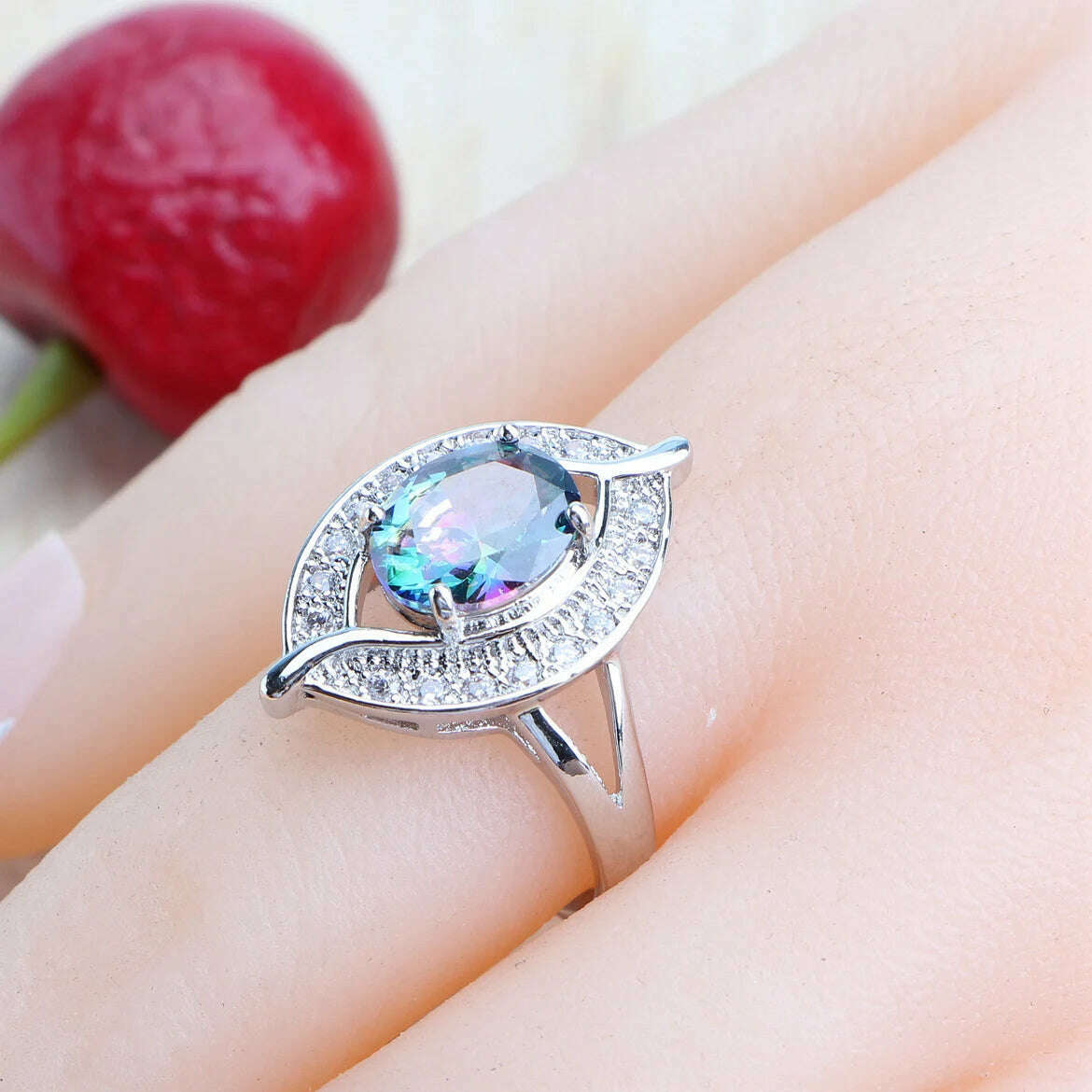 Natural Magic Rainbow Zirconia Jewelry Sets 925 Silver Wedding For Women Rings Pendant Necklace Earrings Bracelets Bridal Set