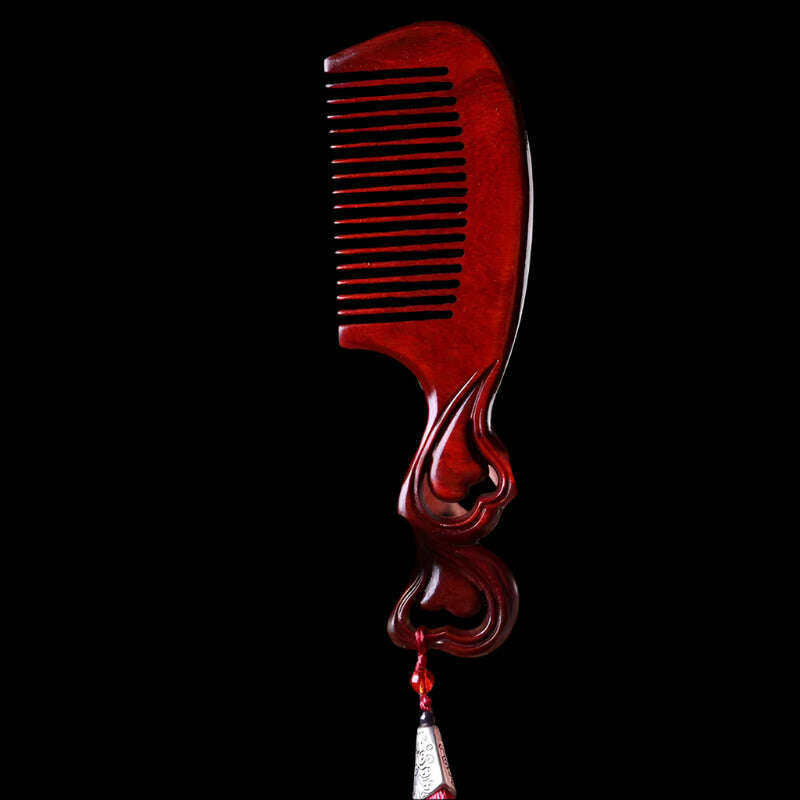 Natural Rhinoceros Horn Small Leaf Red Sandalwood Carved Wood Comb Retro Style Massage Comb Gifts with comb