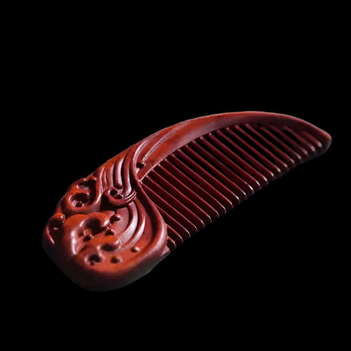 Natural Rhinoceros Horn Small Leaf Red Sandalwood Carved Wood Comb Retro Style Massage Comb Gifts with comb