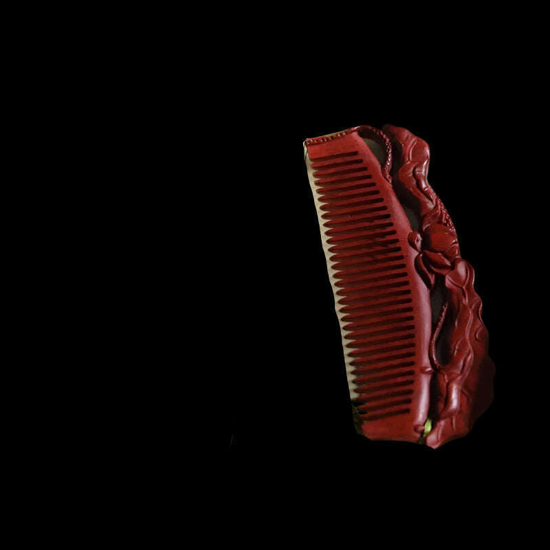 Natural Rhinoceros Horn Small Leaf Red Sandalwood Carved Wood Comb Retro Style Massage Comb Gifts with comb