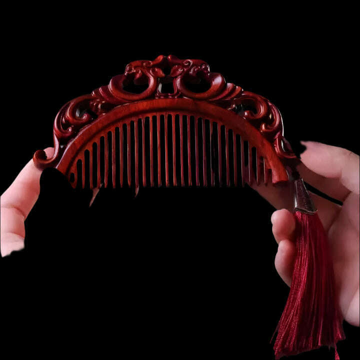 Natural Rhinoceros Horn Small Leaf Red Sandalwood Carved Wood Comb Retro Style Massage Comb Gifts with comb
