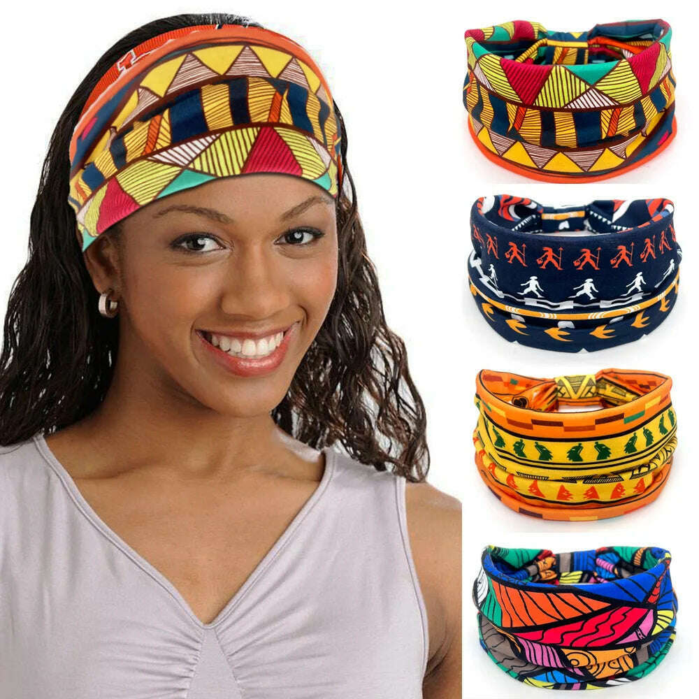 New African Pattern Print Wide Headband for Women Twist Style Hair Bandanas Head Wrap Elastic Headwear Turban Girls Accessories