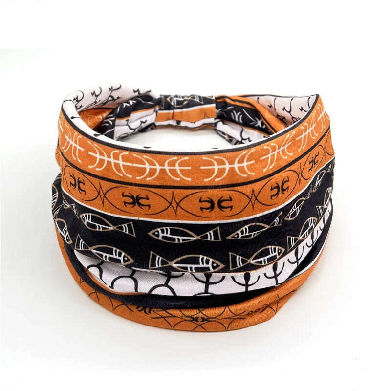 New African Pattern Print Wide Headband for Women Twist Style Hair Bandanas Head Wrap Elastic Headwear Turban Girls Accessories