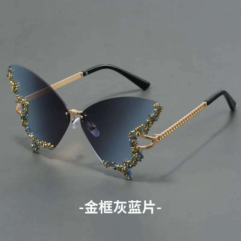 New butterfly shape diamond rimless fashion sunglasses personality exaggerated cool tide men and women models sunglasses