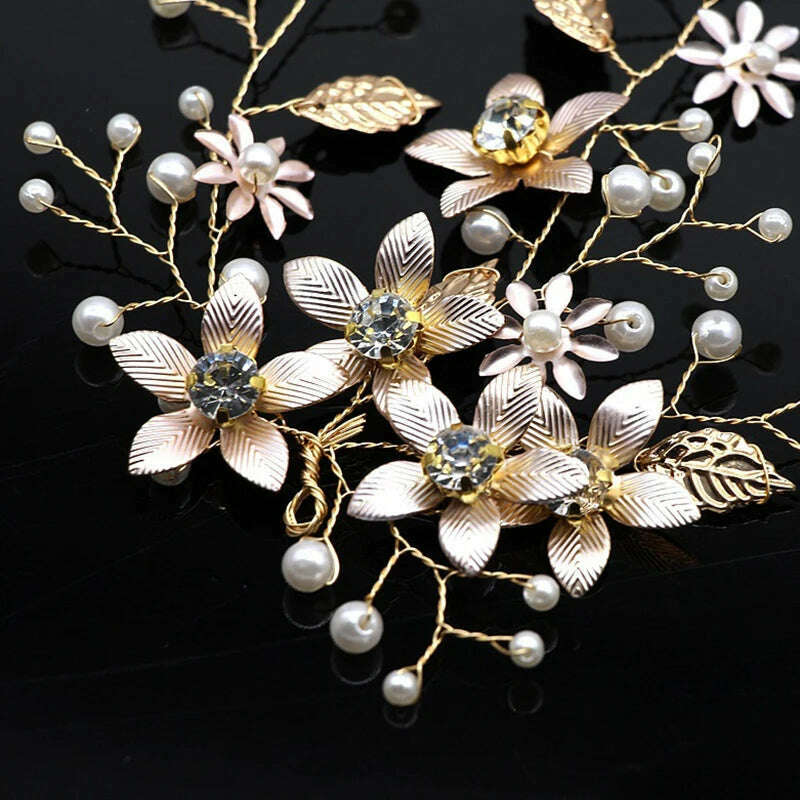 New Design Handmade Crystal Wedding Hair Accessories Tiara Headband Headpiece Simulated Pearl Bridal Hair Jewelry