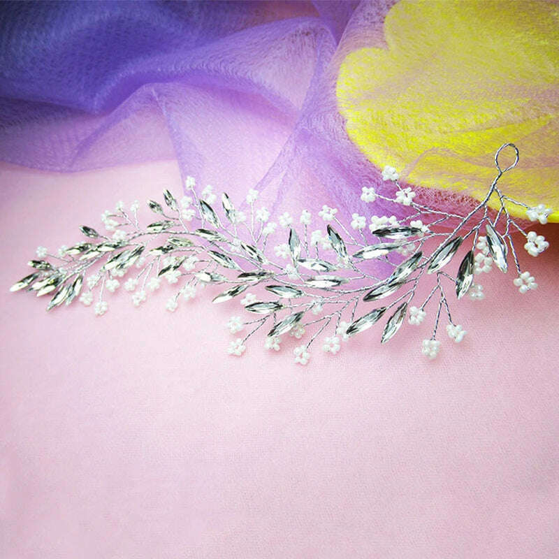 New Design Handmade Crystal Wedding Hair Accessories Tiara Headband Headpiece Simulated Pearl Bridal Hair Jewelry