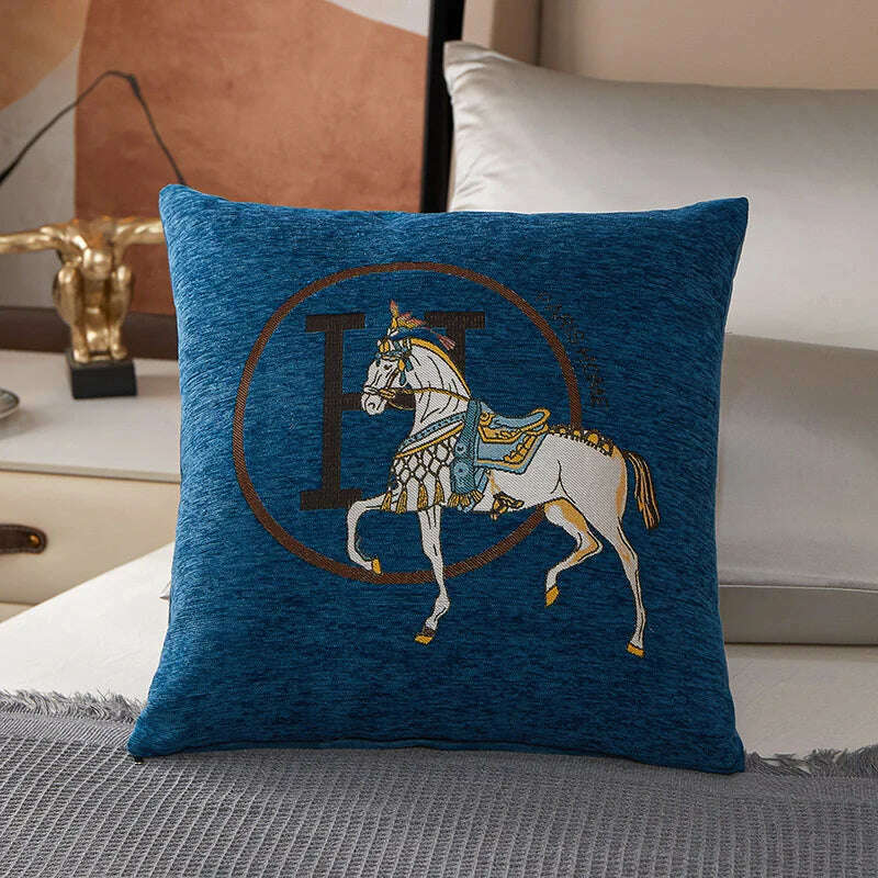 New Design Horse Pattern Throw Pillow Covers Chenille Throw Pillowcases Square Decorative Cushion Pillow Covers for Sofa JAF071