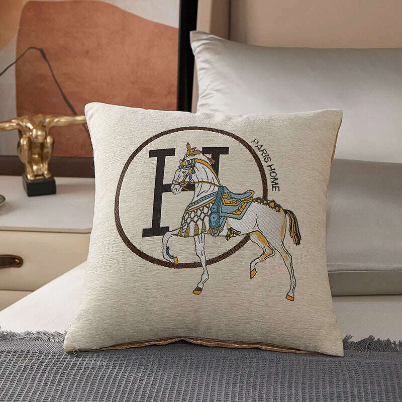 New Design Horse Pattern Throw Pillow Covers Chenille Throw Pillowcases Square Decorative Cushion Pillow Covers for Sofa JAF071