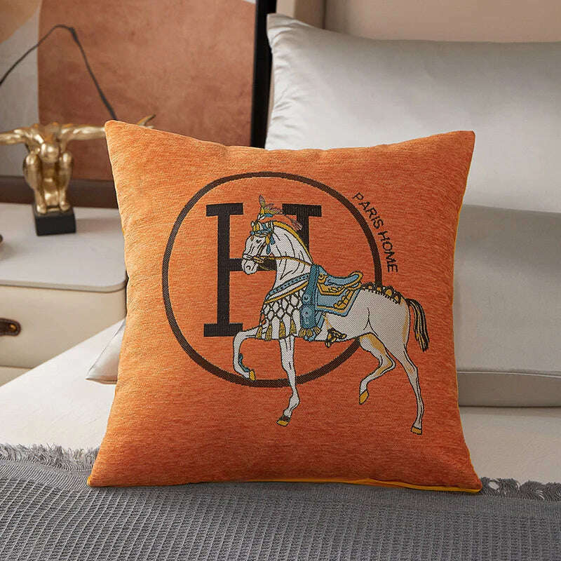 New Design Horse Pattern Throw Pillow Covers Chenille Throw Pillowcases Square Decorative Cushion Pillow Covers for Sofa JAF071