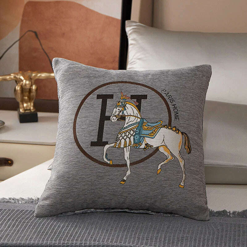 New Design Horse Pattern Throw Pillow Covers Chenille Throw Pillowcases Square Decorative Cushion Pillow Covers for Sofa JAF071