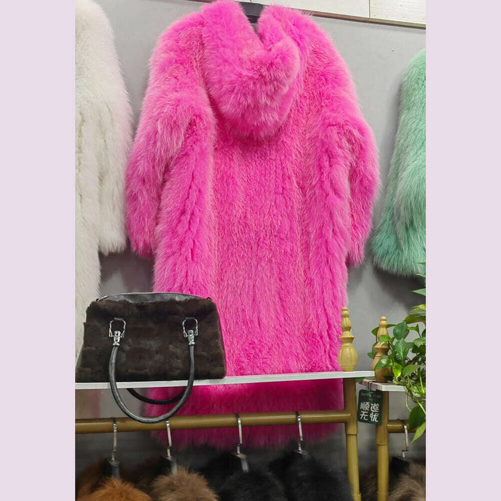 New Double sided woven 100% fox fur coat, length 110cm hooded coat, Real fur coat women's imported white bear warm clothing