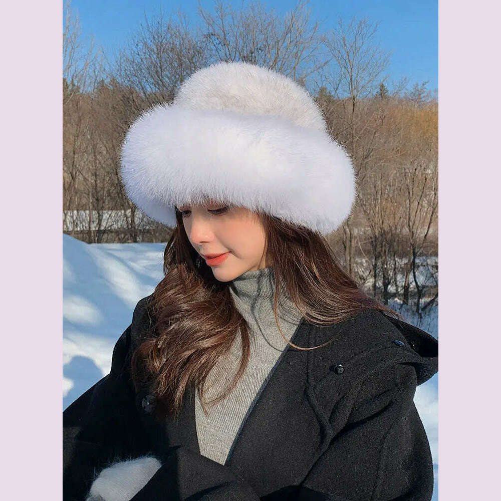 New Genuine Real Natural Mink Fur Hat Cap Luxury Women Handmade Knitted Fashion Winter Headwear Warm Real Fox Fur Beanies