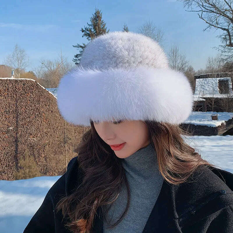 New Genuine Real Natural Mink Fur Hat Cap Luxury Women Handmade Knitted Fashion Winter Headwear Warm Real Fox Fur Beanies