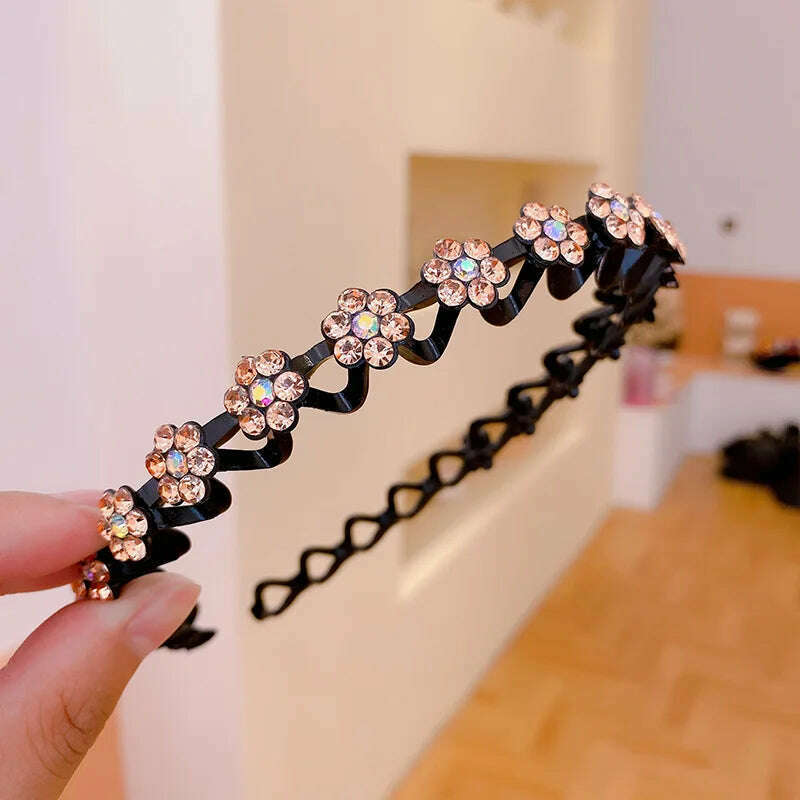 New Non-slip Rhinestone Headbands Solid Wave Hairbands for Women Girls Bezel Fashion Hair Hoop Ladies Boutique Hair Accessories