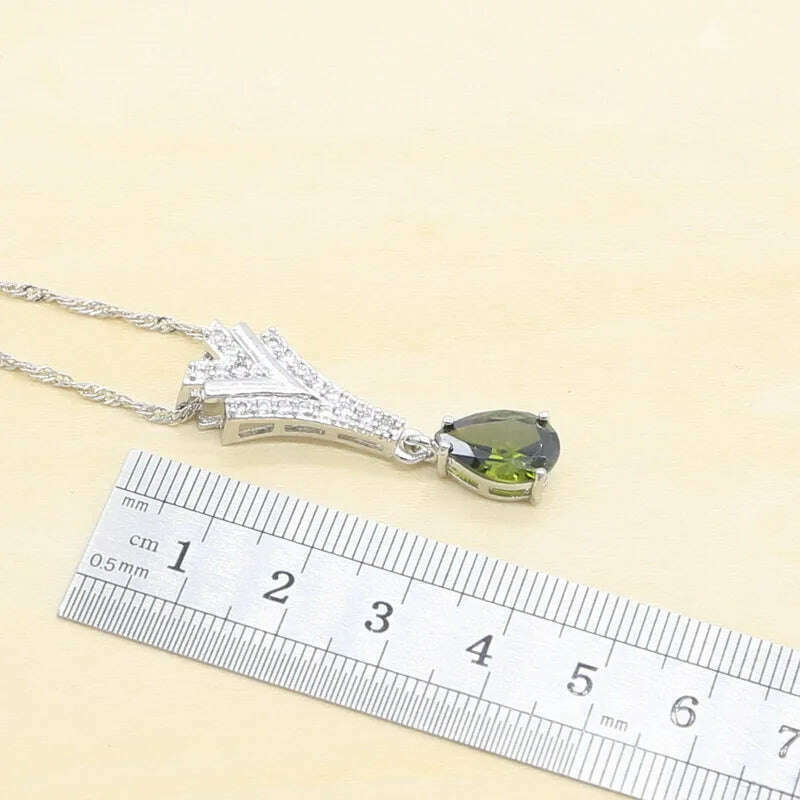 New Peridot Green Silver 925 Jewelry Set for Women with Bracelet Earrings Necklace Pendant Ring Birthday Gift