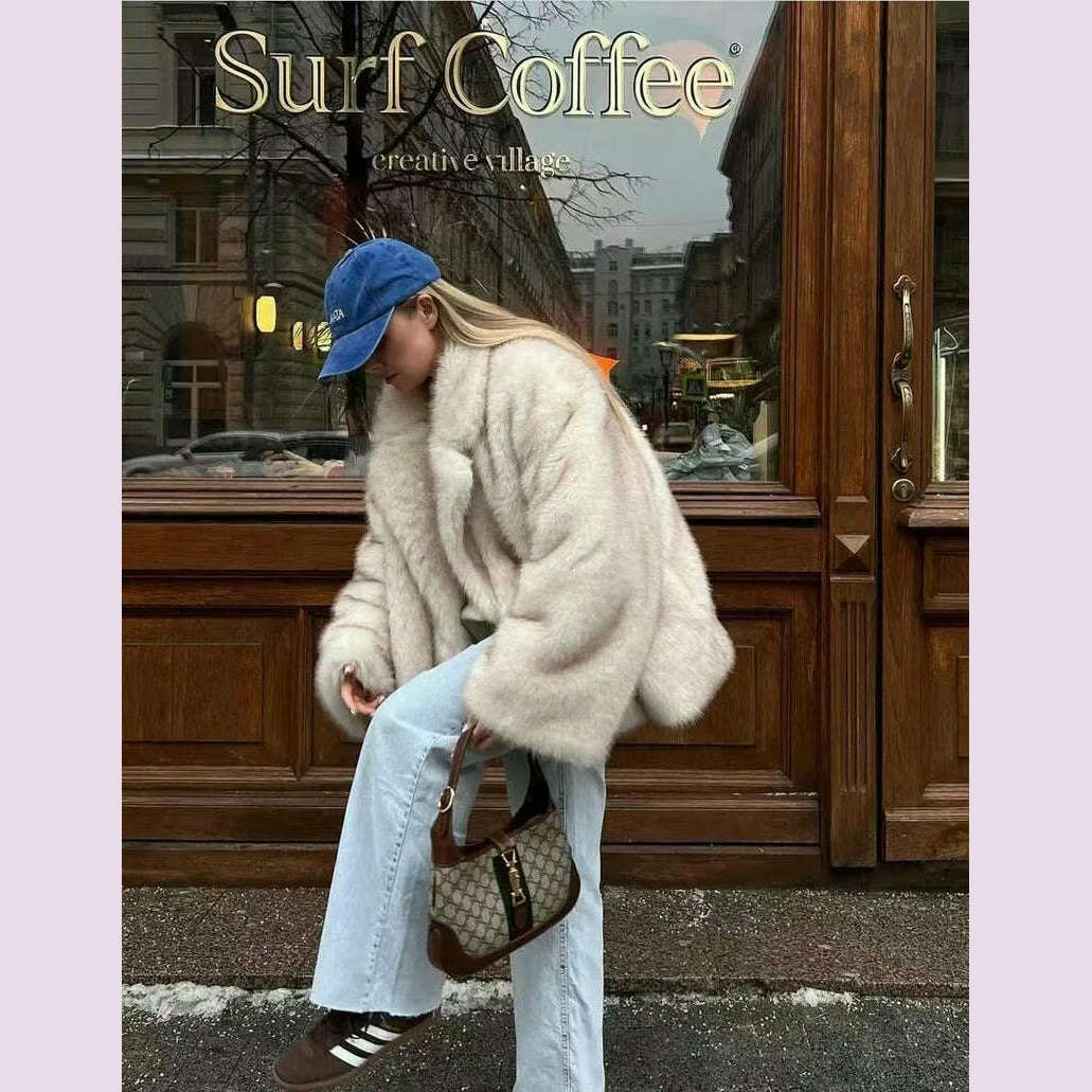 New Street Style Long Plush Coat Women With Thick Warm Cold Autumn Winter Faux Fur Coat High-Quality Fluffy Dyed Fox Fur Jacket