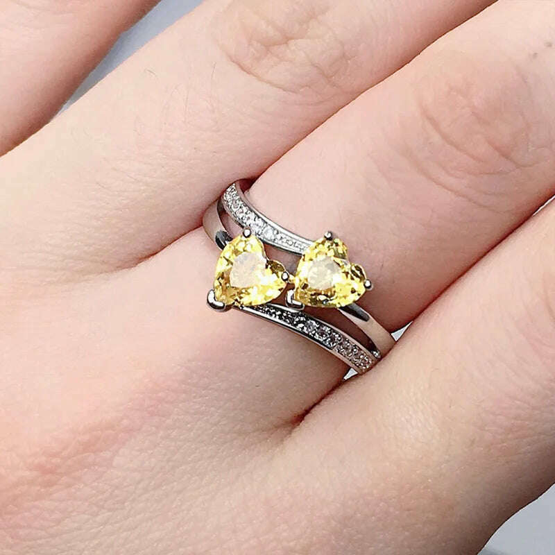 New Stylish Female Rings Silver-plated Double Heart-Shaped Cubic Zircons Wedding Ring for Women Girls Nice Gift Birthday