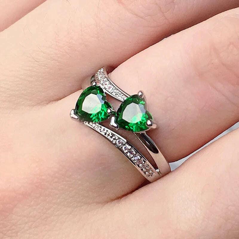 New Stylish Female Rings Silver-plated Double Heart-Shaped Cubic Zircons Wedding Ring for Women Girls Nice Gift Birthday