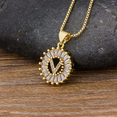 Nidin Hot Sale Women Girls Initial Letter Necklace 26 Letters Charm Family Name Pendant Top Quality Copper Zircon Jewelry Gift