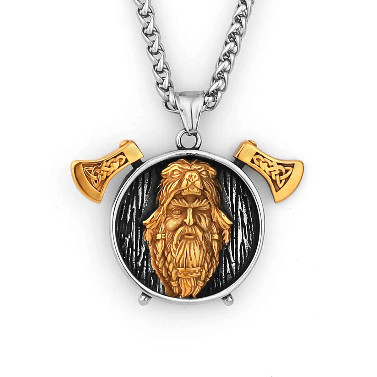 Nordic Viking Warrior Double Axe Gold Stainless Steel Pendant Men's Fashion Hip Hop Pendant Necklace Locomotive Men's Jewelry