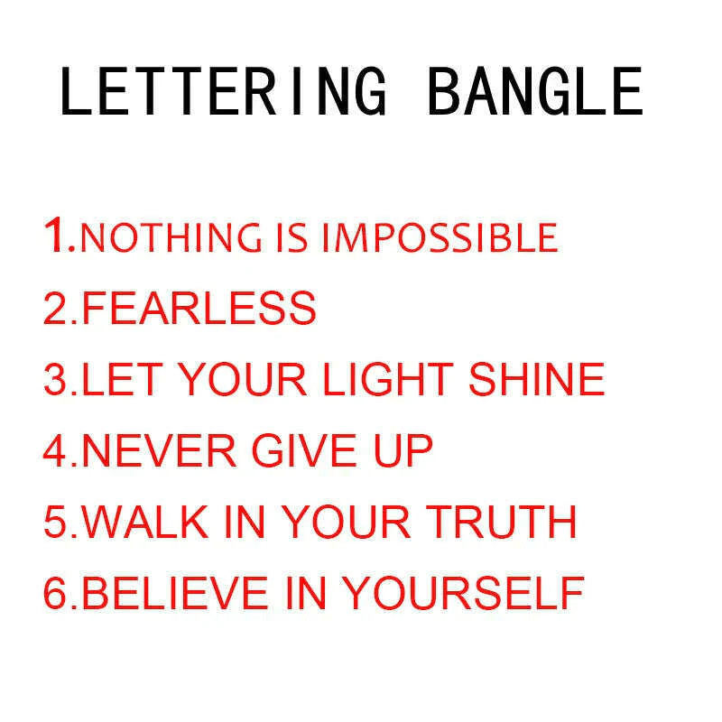 Nothing Is Impossible Letters Engraved Bangle Never Give up Metal Lettering Bracelet Fashion Charm Women Cuff Bracelet Best Gift