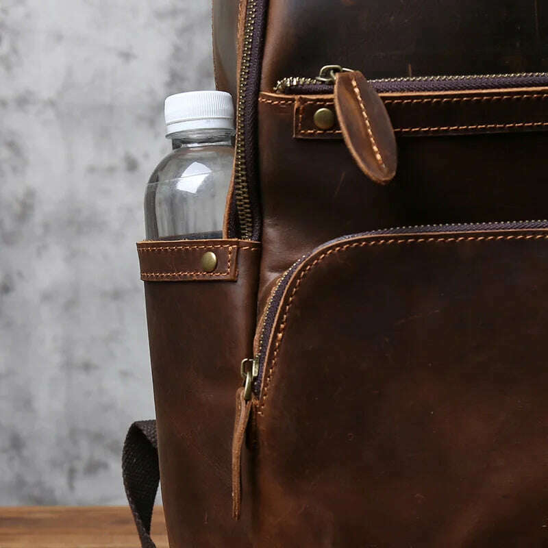 NZPJ Retro Genuine Leather Men's Backpack Large Capacity Head Layer Leather Backpack Casual Crazy Horse Leather Laptop Bag