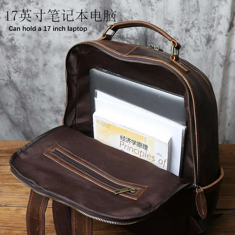 NZPJ Retro Genuine Leather Men's Backpack Large Capacity Head Layer Leather Backpack Casual Crazy Horse Leather Laptop Bag