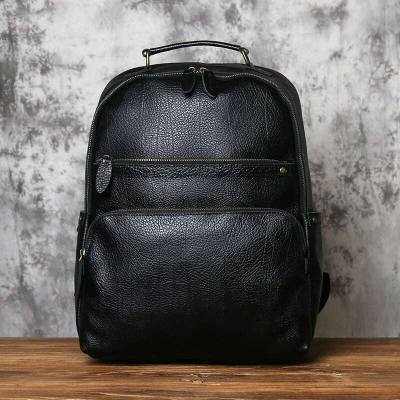 NZPJ Retro Genuine Leather Men's Backpack Large Capacity Head Layer Leather Backpack Casual Crazy Horse Leather Laptop Bag