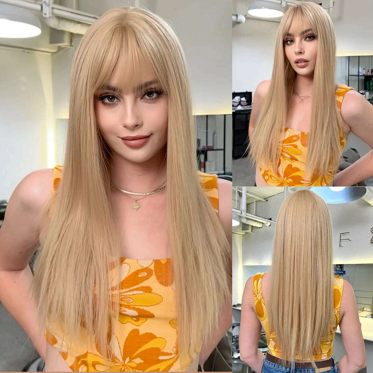 Ombre Synthetic Straight Cosplay Women Hair Platinum Blonde to Black Hair Long Layered Natural Wigs with Bangs for White Women