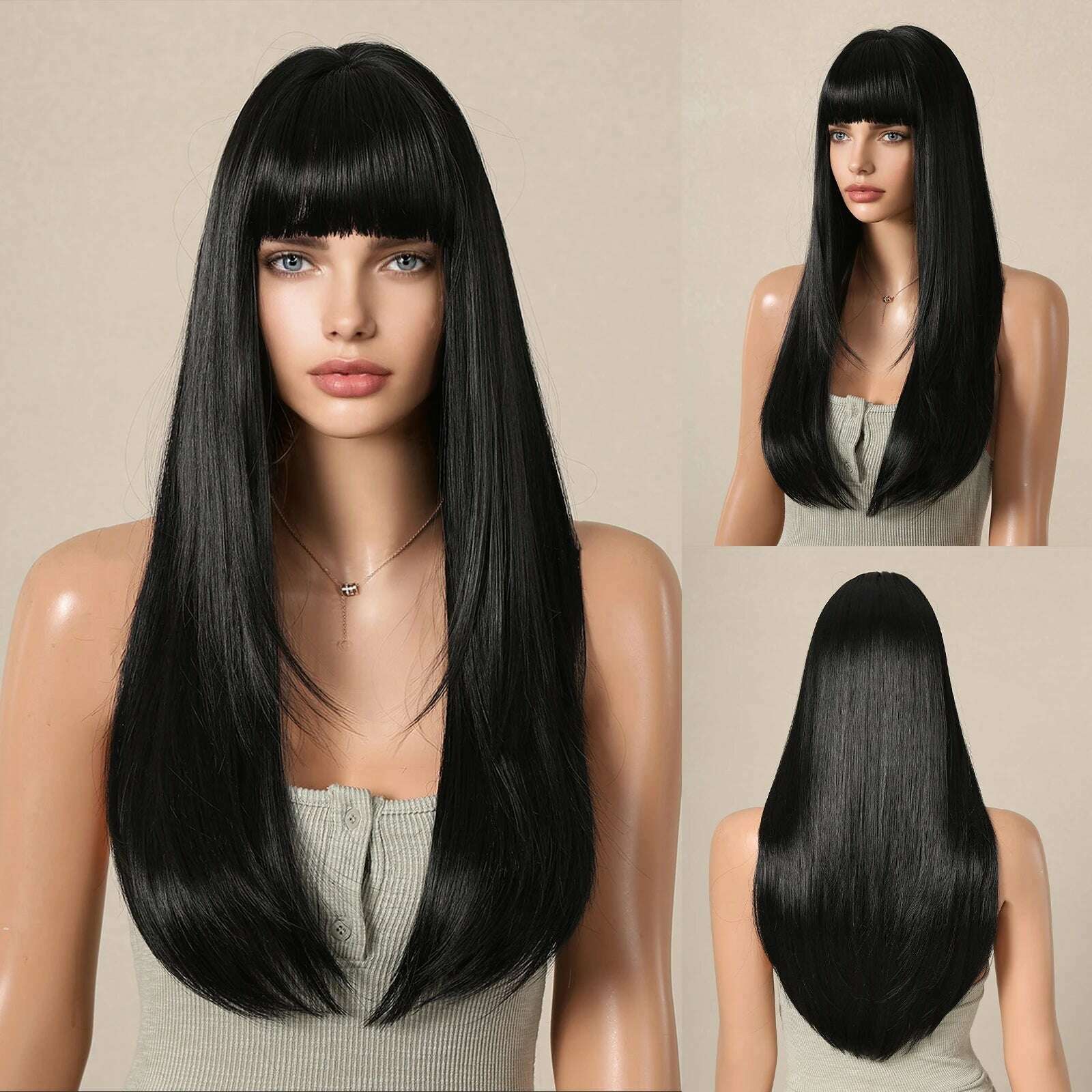 Ombre Synthetic Straight Cosplay Women Hair Platinum Blonde to Black Hair Long Layered Natural Wigs with Bangs for White Women
