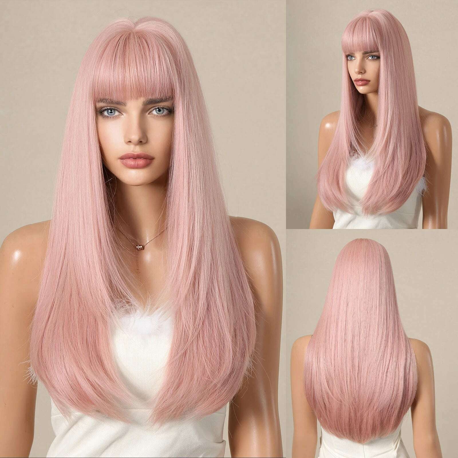 Ombre Synthetic Straight Cosplay Women Hair Platinum Blonde to Black Hair Long Layered Natural Wigs with Bangs for White Women