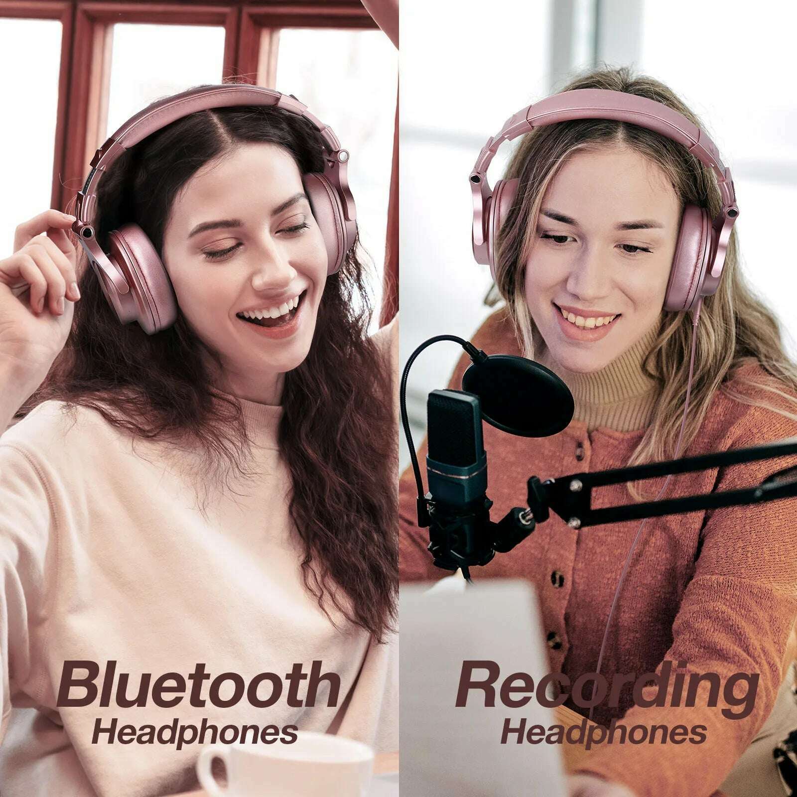 Oneodio A70 Wireless Headphones Sport Bluetooth 5.2 Earphone Over Ear Handsfree Headset With Microphone For Phone Rose Gold