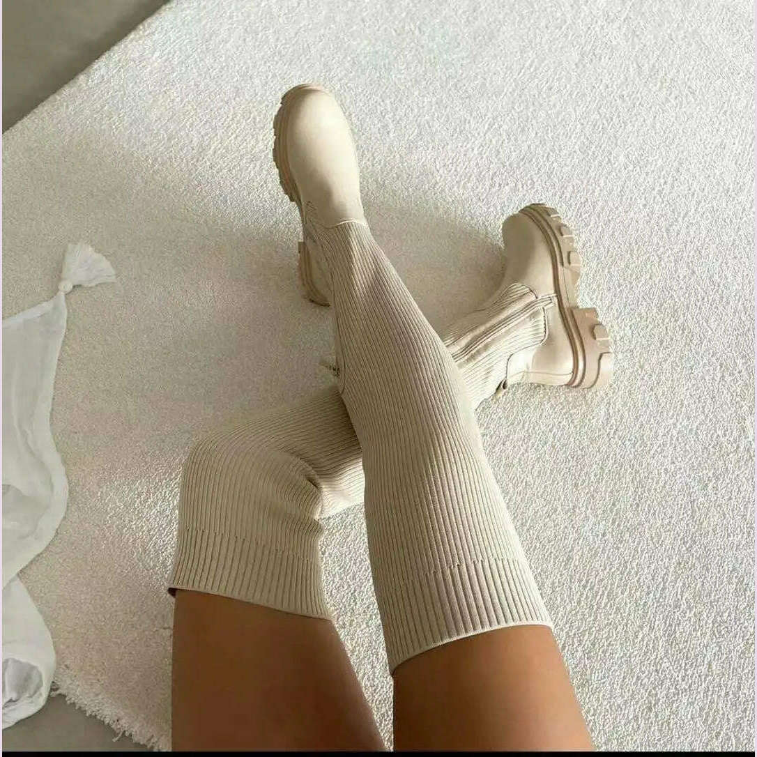 Over The Knee Women Boots Women's Thick Heel Slim Fit Winter Velvet Stretch Boots High Heels Large Size Suede Boots Botas Mujer
