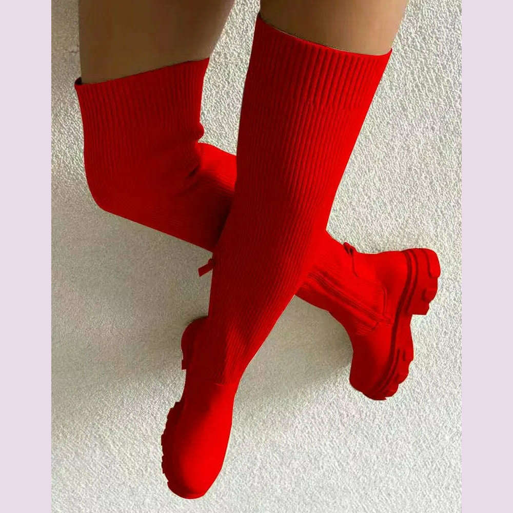Over The Knee Women Boots Women's Thick Heel Slim Fit Winter Velvet Stretch Boots High Heels Large Size Suede Boots Botas Mujer