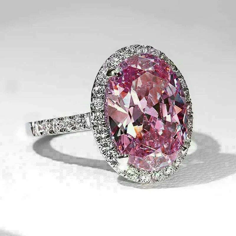 Pink Cubic Zirconia Ring Suitable for Women's Engagement Wedding Luxury Accessories Sparkling Silver Fashion Jewelry